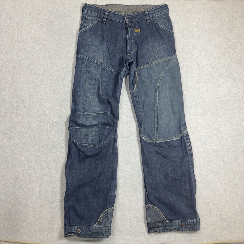 G-Star Raw CONCEPT ELWOOD Jeans Mens 34x36 Blue Baggy Y2K Denim Patch Adjustable